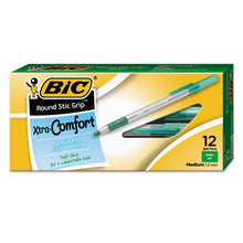 Load image into Gallery viewer, BIC® wholesale. BIC Round Stic Grip Xtra Comfort Stick Ballpoint Pen, 1.2mm, Green Ink, Gray Barrel, Dozen. HSD Wholesale: Janitorial Supplies, Breakroom Supplies, Office Supplies.