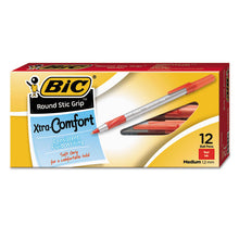 Load image into Gallery viewer, BIC® wholesale. BIC Round Stic Grip Xtra Comfort Stick Ballpoint Pen, 1.2mm, Red Ink, Gray Barrel, Dozen. HSD Wholesale: Janitorial Supplies, Breakroom Supplies, Office Supplies.