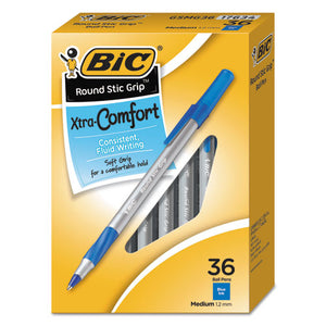 BIC® wholesale. BIC Round Stic Grip Xtra Comfort Stick Ballpoint Pen Value Pack, 1.2mm, Blue Ink, Gray Barrel, 36-pack. HSD Wholesale: Janitorial Supplies, Breakroom Supplies, Office Supplies.