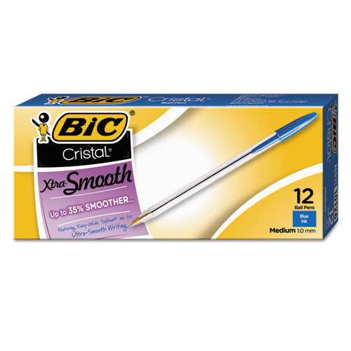 BIC® wholesale. BIC Cristal Xtra Smooth Stick Ballpoint Pen, 1mm, Blue Ink, Clear Barrel, Dozen. HSD Wholesale: Janitorial Supplies, Breakroom Supplies, Office Supplies.