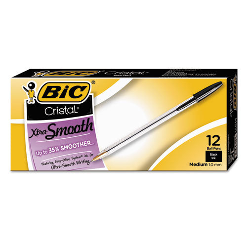 BIC® wholesale. BIC Cristal Xtra Smooth Stick Ballpoint Pen, 1mm, Black Ink, Clear Barrel, Dozen. HSD Wholesale: Janitorial Supplies, Breakroom Supplies, Office Supplies.