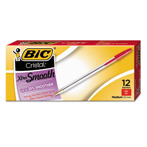 BIC® wholesale. BIC Cristal Xtra Smooth Stick Ballpoint Pen, 1mm, Red Ink, Clear Barrel, Dozen. HSD Wholesale: Janitorial Supplies, Breakroom Supplies, Office Supplies.