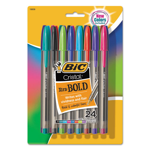 BIC® wholesale. BIC Cristal Xtra Bold Stick Ballpoint Pen, Bold 1.6mm, Assorted Ink-barrel, 24-pack. HSD Wholesale: Janitorial Supplies, Breakroom Supplies, Office Supplies.