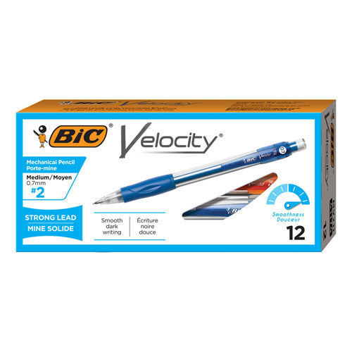 BIC® wholesale. BIC Velocity Original Mechanical Pencil, 0.7 Mm, Hb (#2.5), Black Lead, Blue Barrel, Dozen. HSD Wholesale: Janitorial Supplies, Breakroom Supplies, Office Supplies.