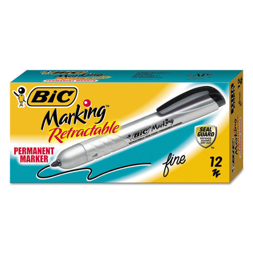 BIC® wholesale. BIC Intensity Retractable Permanent Marker, Fine Bullet Tip, Black, Dozen. HSD Wholesale: Janitorial Supplies, Breakroom Supplies, Office Supplies.