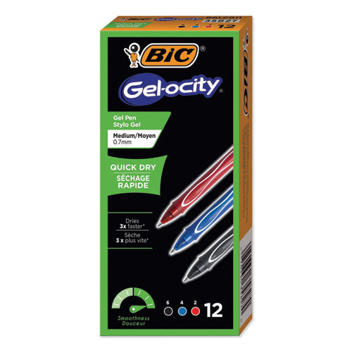 BIC® wholesale. BIC Gel-Ocity Quick Dry Retractable Gel Pen, 0.7mm, Assorted Ink-barrel, Dozen. HSD Wholesale: Janitorial Supplies, Breakroom Supplies, Office Supplies.