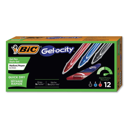 BIC® wholesale. BIC Gel-Ocity Quick Dry Retractable Gel Pen, 0.7mm, Assorted Ink-barrel, Dozen. HSD Wholesale: Janitorial Supplies, Breakroom Supplies, Office Supplies.