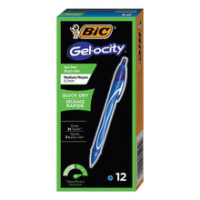 Load image into Gallery viewer, BIC® wholesale. BIC Gel-Ocity Quick Dry Retractable Gel Pen, Medium 0.7mm, Blue Ink-barrel, Dozen. HSD Wholesale: Janitorial Supplies, Breakroom Supplies, Office Supplies.
