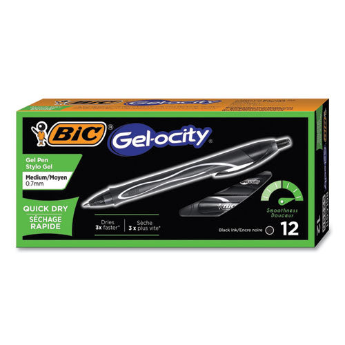 BIC® wholesale. BIC Gel-Ocity Quick Dry Retractable Gel Pen, Medium 0.7mm, Black Ink-barrel, Dozen. HSD Wholesale: Janitorial Supplies, Breakroom Supplies, Office Supplies.