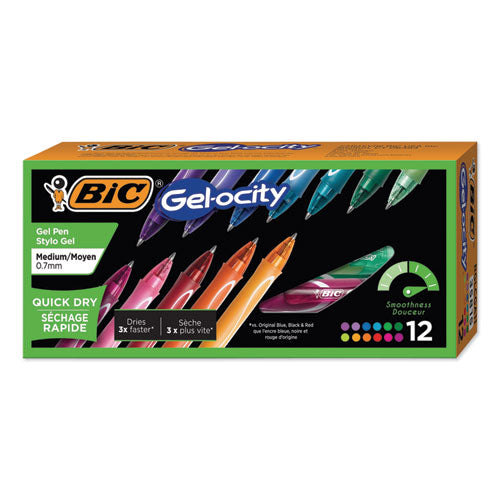 BIC® wholesale. BIC Gel-Ocity Quick Dry Retractable Gel Pen, 0.7mm, Assorted Ink-barrel, Dozen. HSD Wholesale: Janitorial Supplies, Breakroom Supplies, Office Supplies.