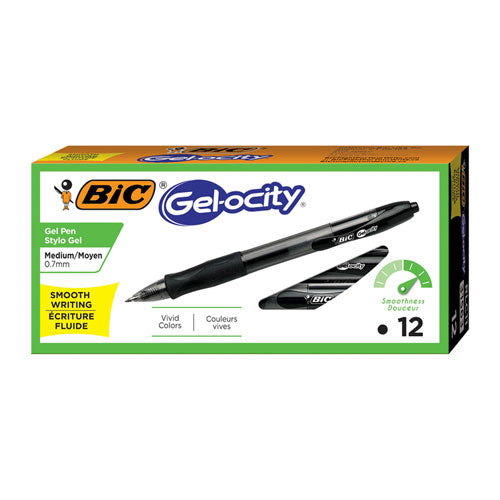 BIC® wholesale. BIC Gel-Ocity Retractable Gel Pen, 0.7 Mm, Black Ink, Translucent Black Barrel, Dozen. HSD Wholesale: Janitorial Supplies, Breakroom Supplies, Office Supplies.