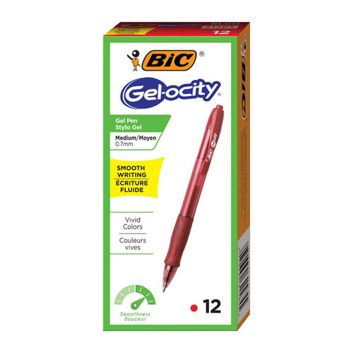 BIC® wholesale. BIC Gel-Ocity Retractable Gel Pen, 0.7 Mm, Red Ink, Translucent Red Barrel, Dozen. HSD Wholesale: Janitorial Supplies, Breakroom Supplies, Office Supplies.