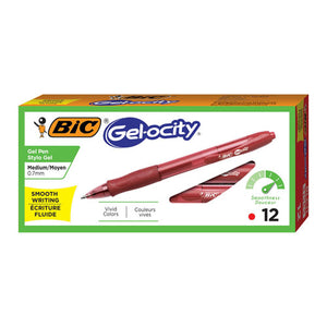 BIC® wholesale. BIC Gel-Ocity Retractable Gel Pen, 0.7 Mm, Red Ink, Translucent Red Barrel, Dozen. HSD Wholesale: Janitorial Supplies, Breakroom Supplies, Office Supplies.