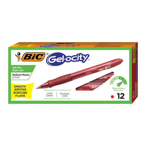 BIC® wholesale. BIC Gel-Ocity Retractable Gel Pen, 0.7 Mm, Red Ink, Translucent Red Barrel, Dozen. HSD Wholesale: Janitorial Supplies, Breakroom Supplies, Office Supplies.