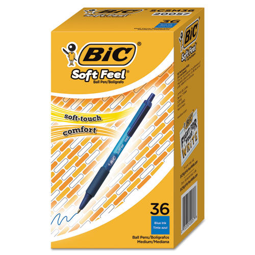 BIC® wholesale. BIC Soft Feel Retractable Ballpoint Pen Value Pack, Medium 1mm, Blue Ink-barrel, 36-pack. HSD Wholesale: Janitorial Supplies, Breakroom Supplies, Office Supplies.