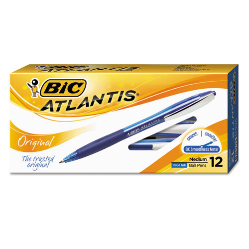 BIC® wholesale. BIC Atlantis Retractable Ballpoint Pen, Medium 1mm, Blue Ink-barrel, Dozen. HSD Wholesale: Janitorial Supplies, Breakroom Supplies, Office Supplies.