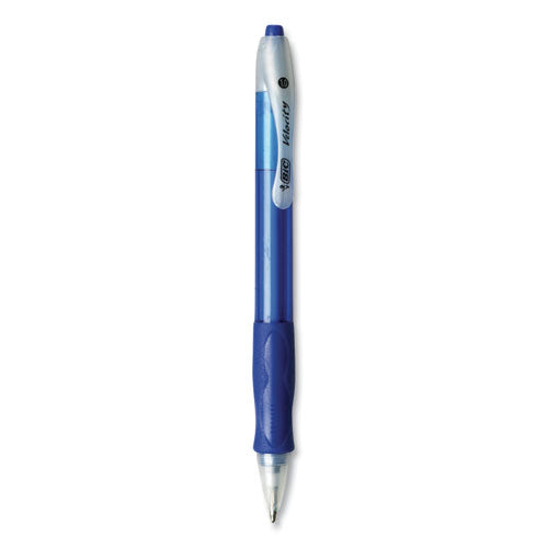 BIC® wholesale. BIC Velocity Retractable Ballpoint Pen, 1mm, Blue Ink, Trans Blue Barrel, Dozen. HSD Wholesale: Janitorial Supplies, Breakroom Supplies, Office Supplies.