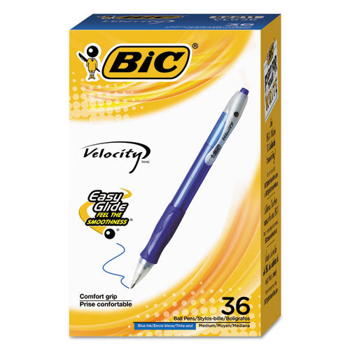 BIC® wholesale. BIC Velocity Retractable Ballpoint Pen Value Pack, Medium 1 Mm, Blue Ink And Barrel, 36-pack. HSD Wholesale: Janitorial Supplies, Breakroom Supplies, Office Supplies.