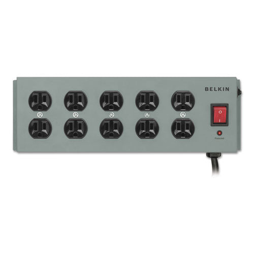 Belkin® wholesale. Metal Surgemaster Surge Protector, 10 Outlets, 15 Ft Cord, 885 Joules, Dark Gray. HSD Wholesale: Janitorial Supplies, Breakroom Supplies, Office Supplies.