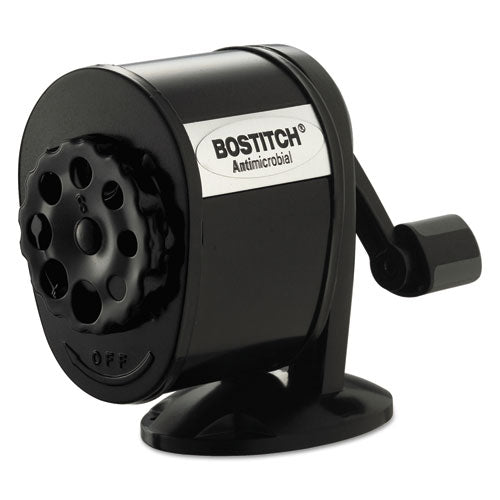 Bostitch® wholesale. Antimicrobial Manual Pencil Sharpener, Manual, 5.44" X 2.69" X 4.33", Black. HSD Wholesale: Janitorial Supplies, Breakroom Supplies, Office Supplies.