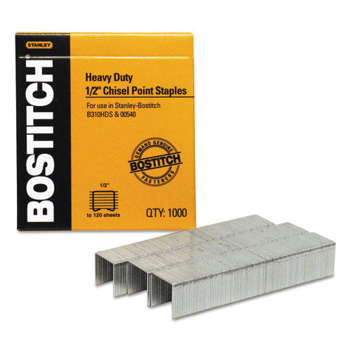 Bostitch® wholesale. Heavy-duty Premium Staples, 0.5" Leg, 0.5" Crown, Steel, 1,000-box. HSD Wholesale: Janitorial Supplies, Breakroom Supplies, Office Supplies.