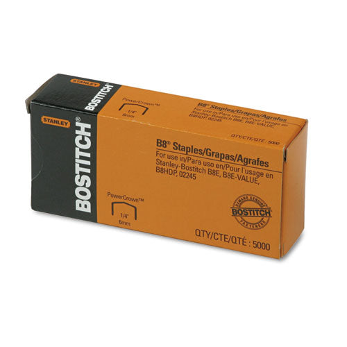 Bostitch® wholesale. B8 Powercrown Premium Staples, 0.25" Leg, 0.5" Crown, Steel, 5,000-box. HSD Wholesale: Janitorial Supplies, Breakroom Supplies, Office Supplies.