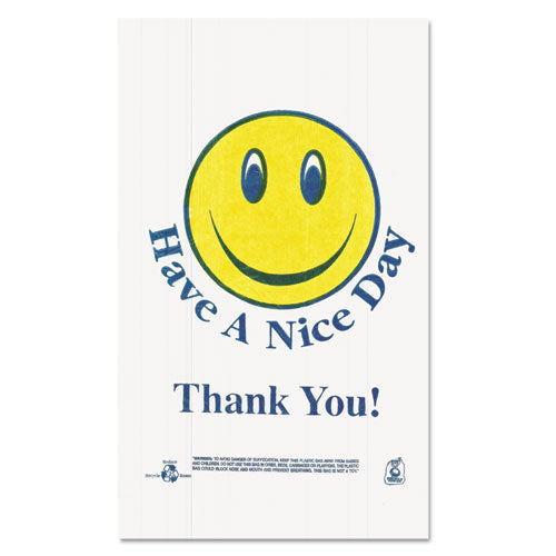 Barnes Paper Company wholesale. Smiley Face Shopping Bags, 12.5 Microns, 11.5