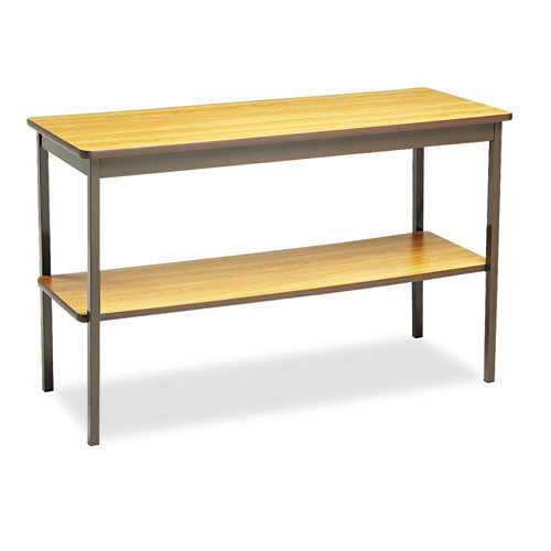 Barricks wholesale. Utility Table With Bottom Shelf, Rectangular, 48w X 18d X 30h, Oak-brown. HSD Wholesale: Janitorial Supplies, Breakroom Supplies, Office Supplies.