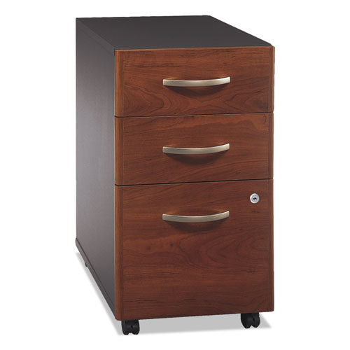 Bush® wholesale. Series C Collection 3 Drawer Mobile Pedestal (assembled), 15.75w X 20.25d X 27.88h, Hansen Cherry. HSD Wholesale: Janitorial Supplies, Breakroom Supplies, Office Supplies.