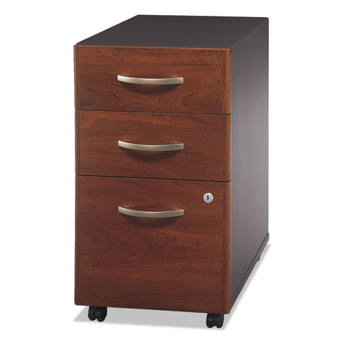 Bush® wholesale. Series C Collection 3 Drawer Mobile Pedestal (assembled), 15.75w X 20.25d X 27.88h, Hansen Cherry. HSD Wholesale: Janitorial Supplies, Breakroom Supplies, Office Supplies.