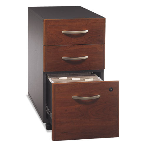 Bush® wholesale. Series C Collection 3 Drawer Mobile Pedestal (assembled), 15.75w X 20.25d X 27.88h, Hansen Cherry. HSD Wholesale: Janitorial Supplies, Breakroom Supplies, Office Supplies.