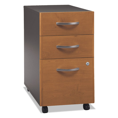 Bush® wholesale. Series C Collection 3 Drawer Mobile Pedestal (assembled), 15.75w X 20.25d X 27.88h, Natural Cherry. HSD Wholesale: Janitorial Supplies, Breakroom Supplies, Office Supplies.