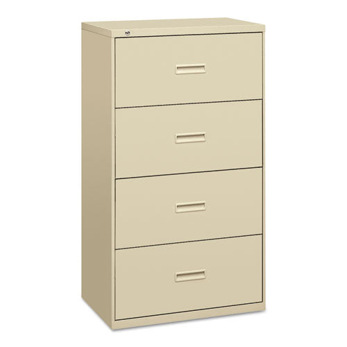 HON® wholesale. HON® 400 Series Four-drawer Lateral File, 30w X 18d X 52.5h, Putty. HSD Wholesale: Janitorial Supplies, Breakroom Supplies, Office Supplies.