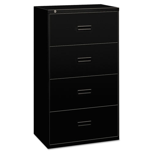 HON® wholesale. HON® 400 Series Four-drawer Lateral File, 30w X 18d X 52.5h, Black. HSD Wholesale: Janitorial Supplies, Breakroom Supplies, Office Supplies.