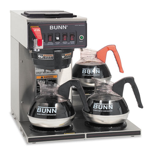 BUNN® wholesale. Cwtf-3 Three Burner Automatic Coffee Brewer, Stainless Steel, Black. HSD Wholesale: Janitorial Supplies, Breakroom Supplies, Office Supplies.