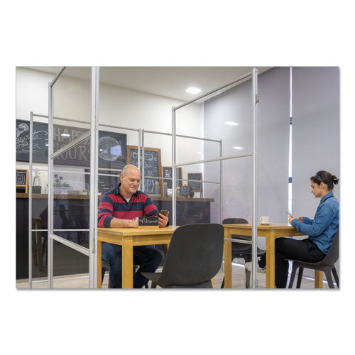 MasterVision® wholesale. Protector Series Mobile Glass Panel Divider, 68.5 X 22 X 50, Clear-aluminum. HSD Wholesale: Janitorial Supplies, Breakroom Supplies, Office Supplies.