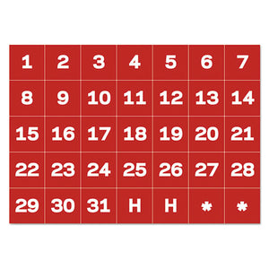 MasterVision® wholesale. Interchangeable Magnetic Board Accessories, Calendar Dates, Red-white, 1" X 1". HSD Wholesale: Janitorial Supplies, Breakroom Supplies, Office Supplies.