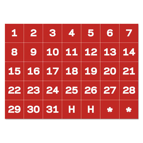 MasterVision® wholesale. Interchangeable Magnetic Board Accessories, Calendar Dates, Red-white, 1