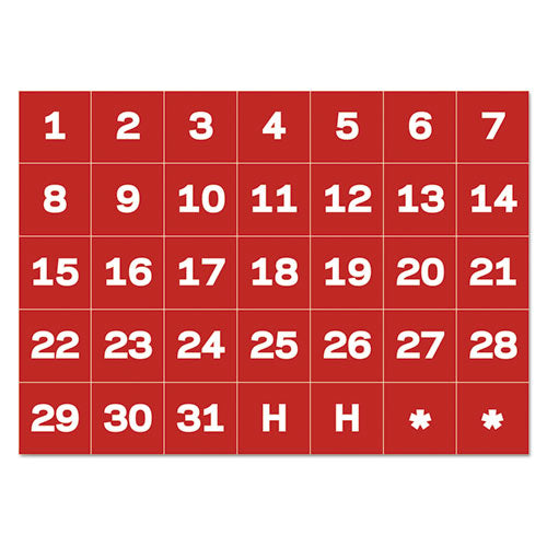 MasterVision® wholesale. Interchangeable Magnetic Board Accessories, Calendar Dates, Red-white, 1" X 1". HSD Wholesale: Janitorial Supplies, Breakroom Supplies, Office Supplies.