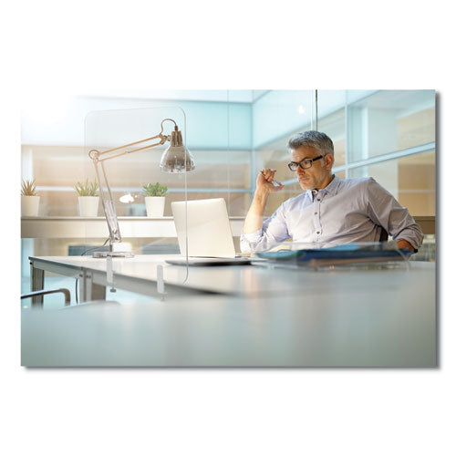 MasterVision® wholesale. Protector Series Frameless Glass Desktop Divider, 47.2 X 0.16 X 35.4, Clear-aluminum. HSD Wholesale: Janitorial Supplies, Breakroom Supplies, Office Supplies.