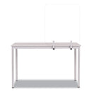 MasterVision® wholesale. Protector Series Frameless Glass Desktop Divider, 35.4 X 0.16 X 35.4, Clear-aluminum. HSD Wholesale: Janitorial Supplies, Breakroom Supplies, Office Supplies.