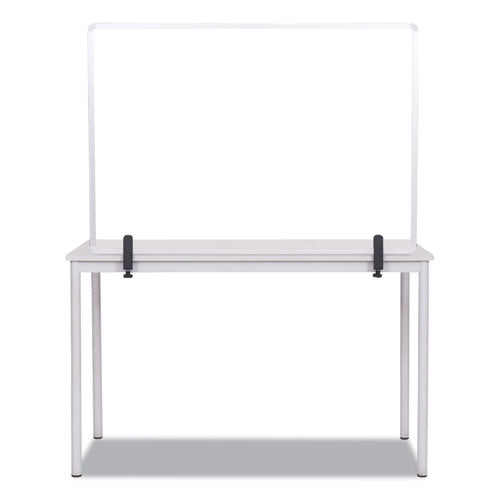 MasterVision® wholesale. Protector Series Glass Aluminum Desktop Divider, 40.9 X 0.16 X 27.6, Clear. HSD Wholesale: Janitorial Supplies, Breakroom Supplies, Office Supplies.