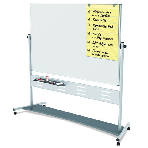 MasterVision® wholesale. Magnetic Reversible Mobile Easel, Horizontal Orientation, 70.8" X 47.2" Board, 80" Tall Easel, White-silver. HSD Wholesale: Janitorial Supplies, Breakroom Supplies, Office Supplies.