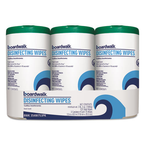 Boardwalk® wholesale. Boardwalk Disinfecting Wipes, 8 X 7, Fresh Scent, 75-canister, 3 Canisters-pack. HSD Wholesale: Janitorial Supplies, Breakroom Supplies, Office Supplies.