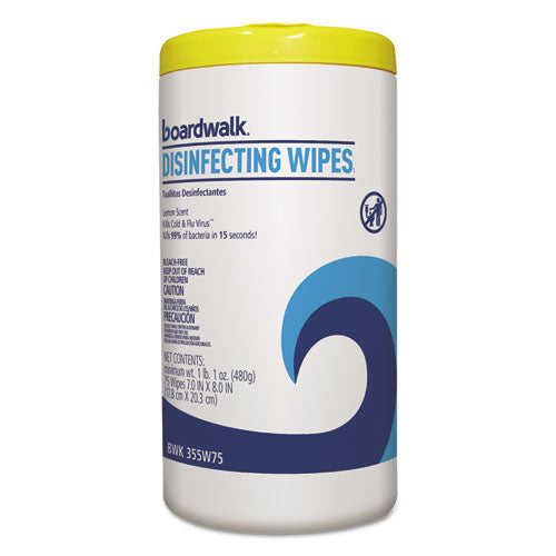 Boardwalk® wholesale. Boardwalk Disinfecting Wipes, 8 X 7, Lemon Scent, 75-canister, 6 Canisters-carton. HSD Wholesale: Janitorial Supplies, Breakroom Supplies, Office Supplies.