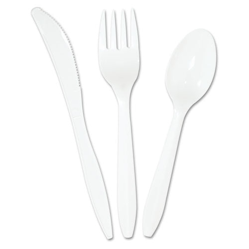 Boardwalk® wholesale. Boardwalk Three-piece Cutlery Kit, Fork-knife-teaspoon, Polypropylene, White, 250-carton. HSD Wholesale: Janitorial Supplies, Breakroom Supplies, Office Supplies.