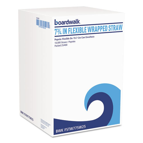 Boardwalk® wholesale. Boardwalk Flexible Wrapped Straws, 7 3-4