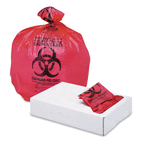 Boardwalk® wholesale. Linear Low Density Health Care Trash Can Liners, 33 Gal, 1.3 Mil, 33 X 39, Red, 150-carton. HSD Wholesale: Janitorial Supplies, Breakroom Supplies, Office Supplies.