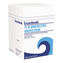 Load image into Gallery viewer, Boardwalk® wholesale. Boardwalk Wrapped Jumbo Straws, 7 3-4&quot;, Plastic, Red W-white Stripe, 400-pack, 25 Packs-ct. HSD Wholesale: Janitorial Supplies, Breakroom Supplies, Office Supplies.