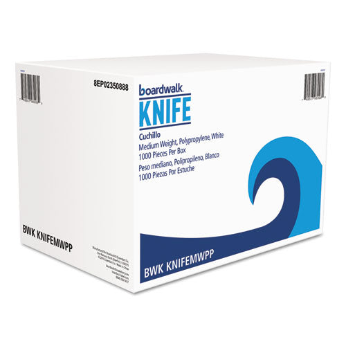 Boardwalk® wholesale. Boardwalk Mediumweight Polypropylene Cutlery, Knife, White, 1000-carton. HSD Wholesale: Janitorial Supplies, Breakroom Supplies, Office Supplies.